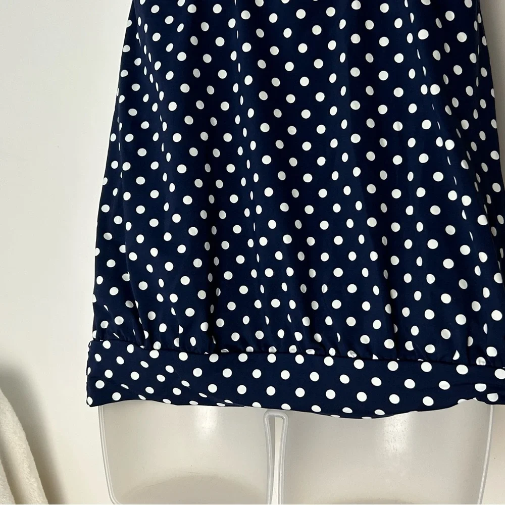 Lands' End Dark Blue w/White Dots Tankini Swim Top Size‎ 6